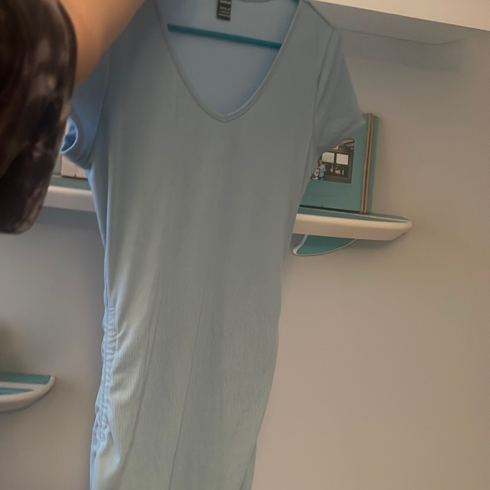 Long blue dress short sleeve